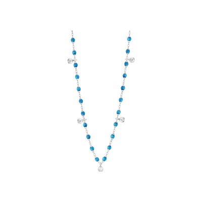 Collier Gigi Clozeau Gigi Suprême en or blanc, résine azur et diamants, taille 45cm