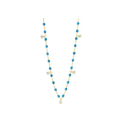 Collier Gigi Clozeau Gigi Suprême en or jaune, résine azur et diamants, taille 45cm