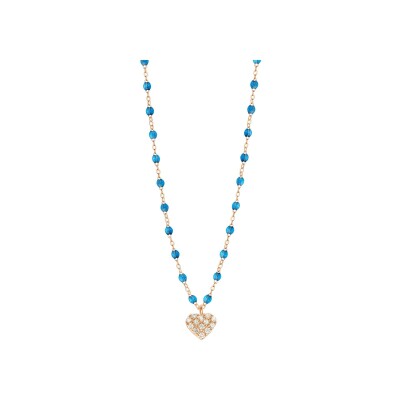 Collier Gigi Clozeau In Love en or rose, résine azur et diamants, taille 42cm