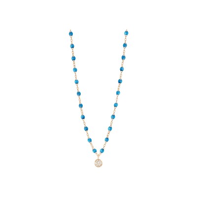 Collier Gigi Clozeau Puce en or rose, résine azur et diamants, taille 42cm