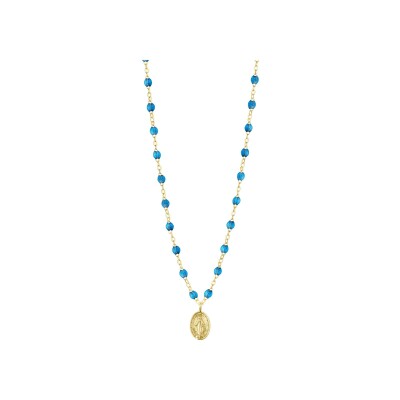 Collier Gigi Clozeau Madone en or jaune et résine azur, taille 42cm