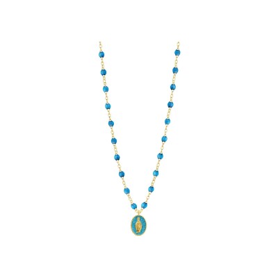 Collier Gigi Clozeau Madone en or jaune et résine azur, taille 42cm