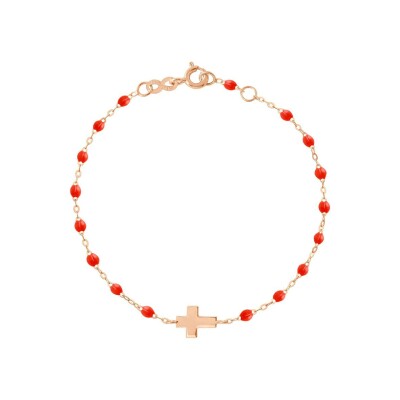 Bracelet Gigi Clozeau Croix en or rose et résine corail, 17cm