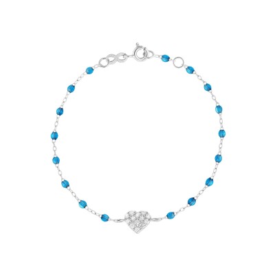 Bracelet Gigi Clozeau In Love en or blanc, résine azur et diamants, taille 17cm