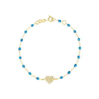 Bracelet Gigi Clozeau In Love en or jaune, résine azur et diamants, taille 17cm