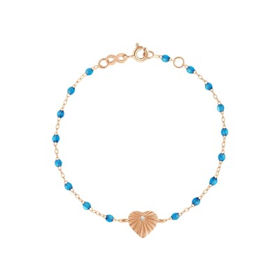 Bracelet Gigi Clozeau Cœur Lumière en or rose, résine azur et diamants, taille 17cm