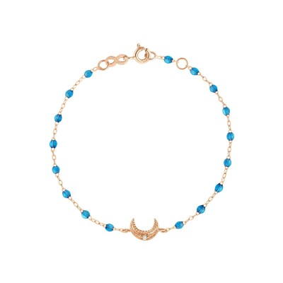 Bracelet Gigi Clozeau Lune en or rose, résine azur et diamants, taille 17cm