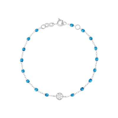 Bracelet Gigi Clozeau Puce en or blanc, résine azur et diamants, taille 17cm