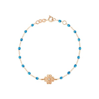 Bracelet Gigi Clozeau Trèfle Lumière en or rose, résine azur et diamant, 17cm
