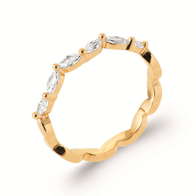 Bague – Demi-Alliance Marquise & Anneau Festonné