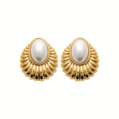 Boucles d’Oreilles ANGÉLIQUE – Perles de Nacre & Or Ciselé