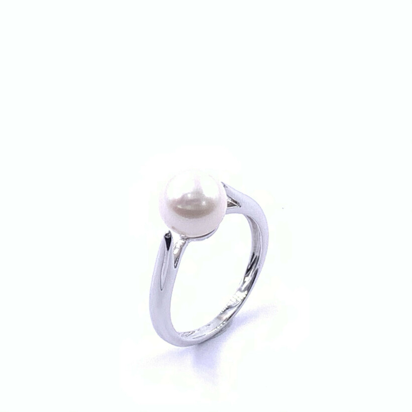 Bague en or blanc et perle de culture