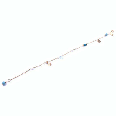 Bracelet en or rose, turquoise et aigue-marine