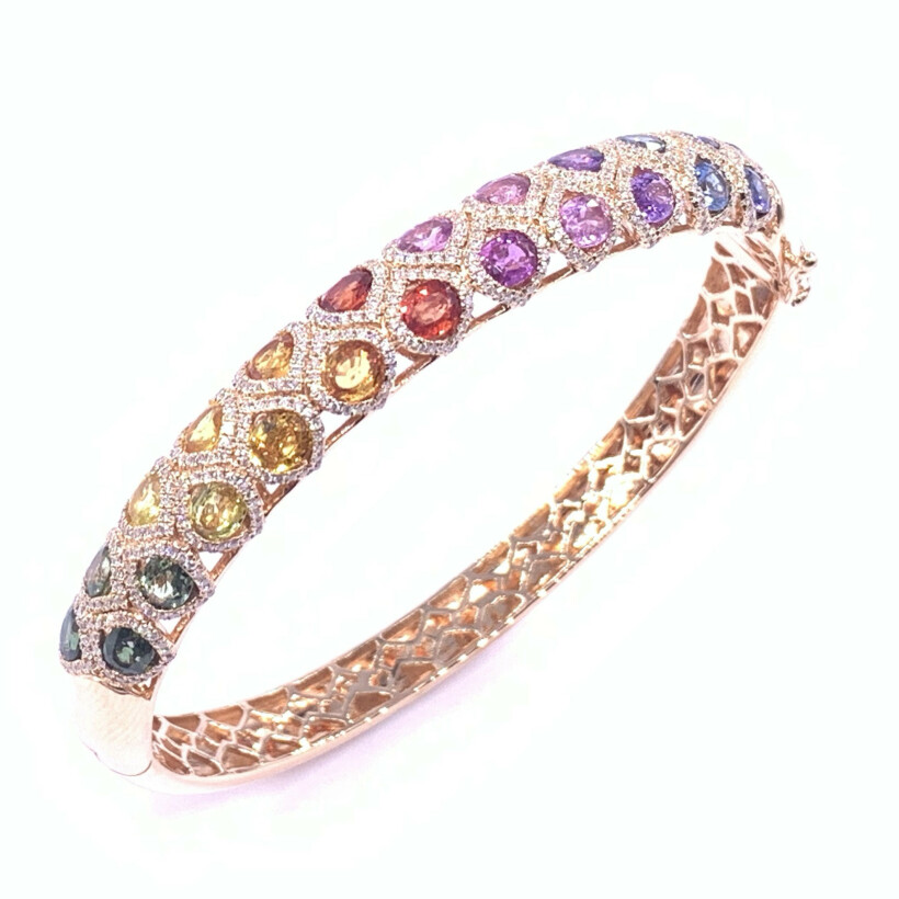 Bracelet en or rose, saphirs de couleurs et diamants