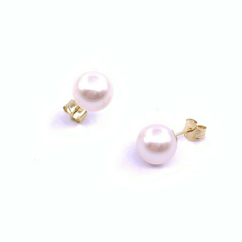 Boucles d'oreilles en or jaune et perles de culture (diamètre : 8/8.5mm)