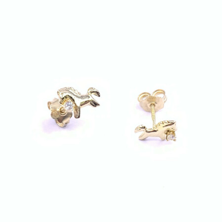 Boucles d'oreilles en or jaune et oxydes de zirconium motif cheval