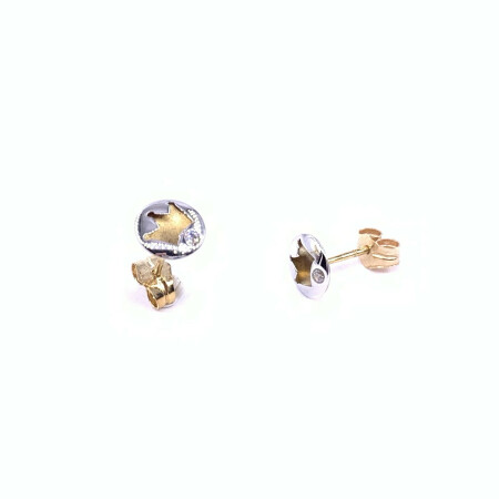 Boucles d'oreilles en or jaune, bicolore et oxydes de zirconium