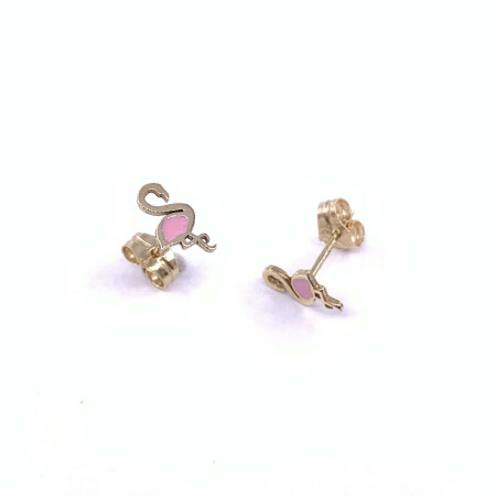 Boucles d'oreilles en or jaune motif flamant rose