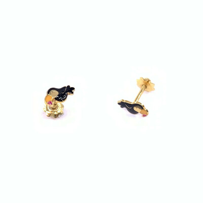 Boucles d'oreilles en or jaune motif toucan, fermoir système vis