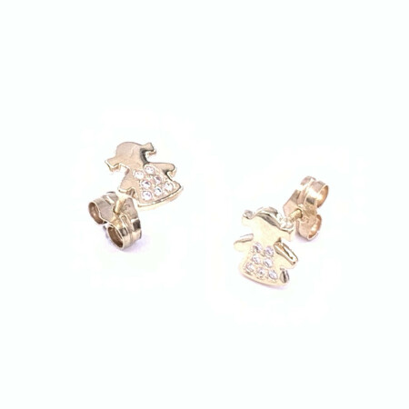 Boucles d'oreilles en or jaune et oxydes de zirconium, motif petite fille