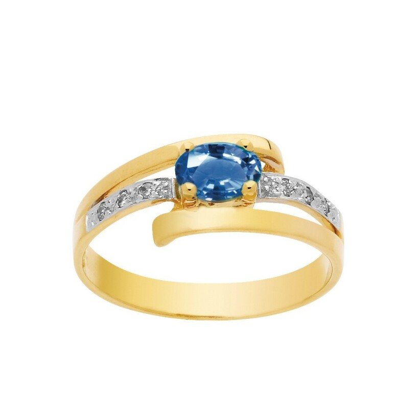 Bague en or jaune, saphir et diamants