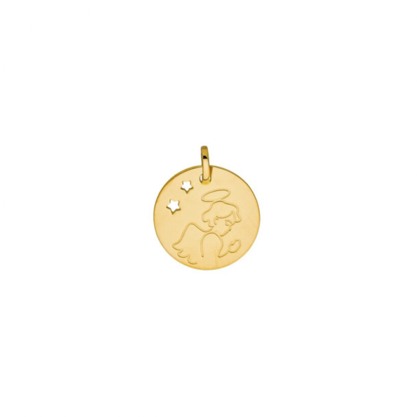 Médaille ange deux étoiles ajourées en or jaune
