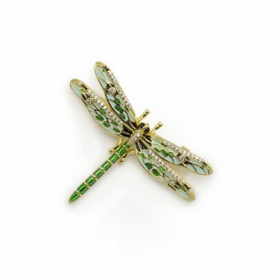 Broche en argent plaqué or jaune et oxydes colorés