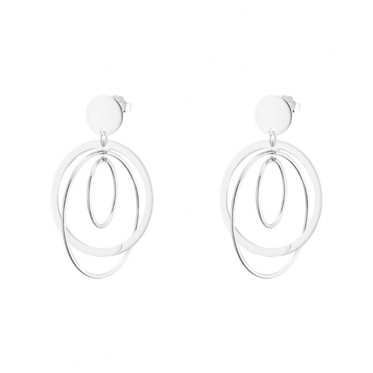 Boucles d'oreilles en argent composées d'une puce ronde et plate et de trois cercles pendants