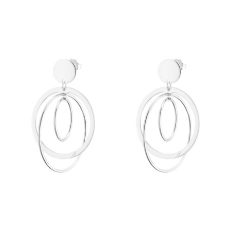 Boucles d'oreilles en argent composées d'une puce ronde et plate et de trois cercles pendants