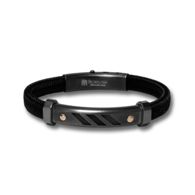 Bracelet en acier PVD noir et insert or rose