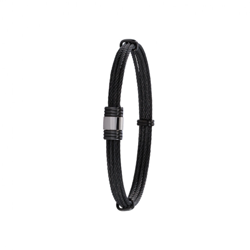 Bracelet Albanu en cable noir avec fermoir en acier PVD noir et or