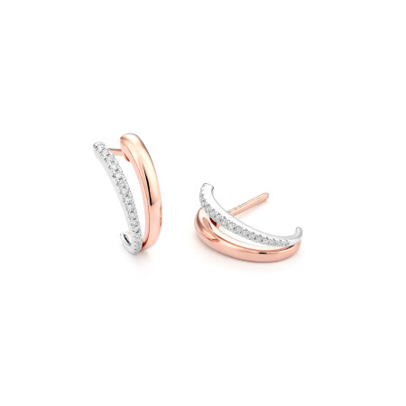 Boucles d'oreilles en or blanc, or rose et diamants