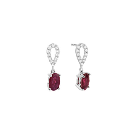 Boucles d'oreilles en or blanc, rubis et diamants