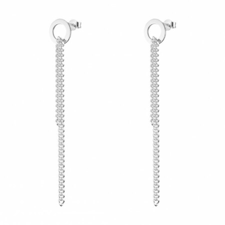 Boucles d'oreilles en argent composées d'un petit cercle et de deux chaînes pendantes