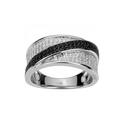 Bague en argent, oxydes de zirconium et oxydes de zirconium noirs