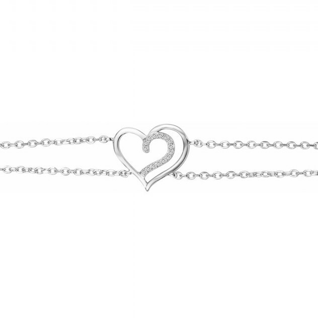 Bracelet en argent et oxydes de zirconium, motif cœur vue 1