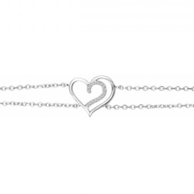 Bracelet en argent et oxydes de zirconium, motif cœur