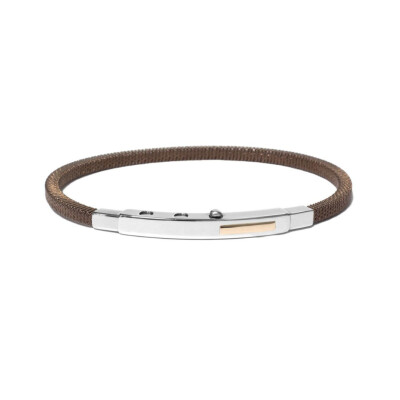 Bracelet en acier PVD marron et insert or rose