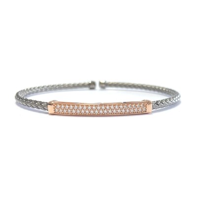 Bracelet en argent, argent plaqué or rose et oxydes de zirconium