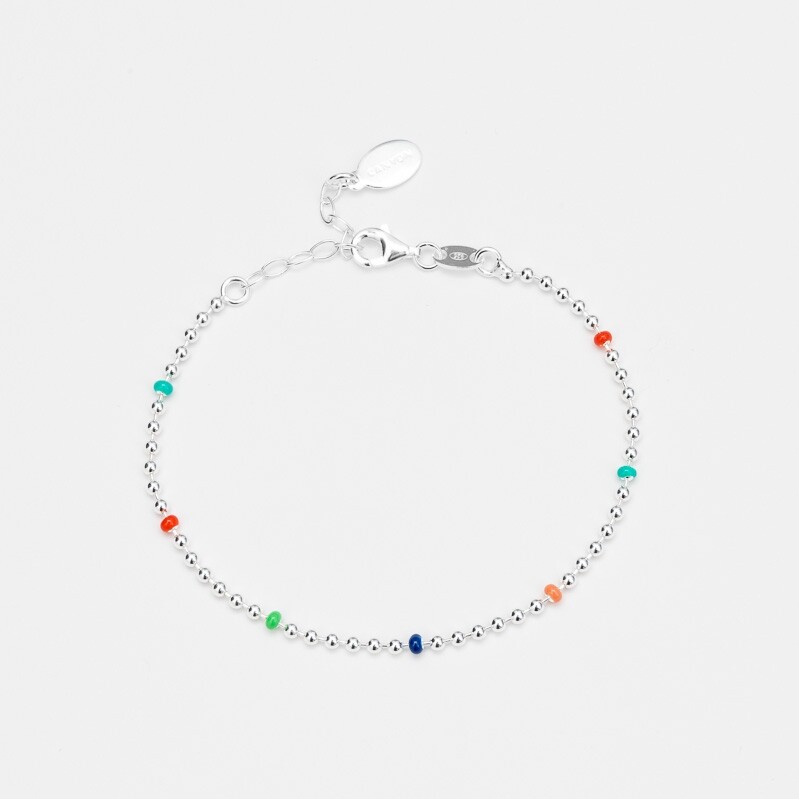 Bracelet en argent décoré de microboules de laque multicolore