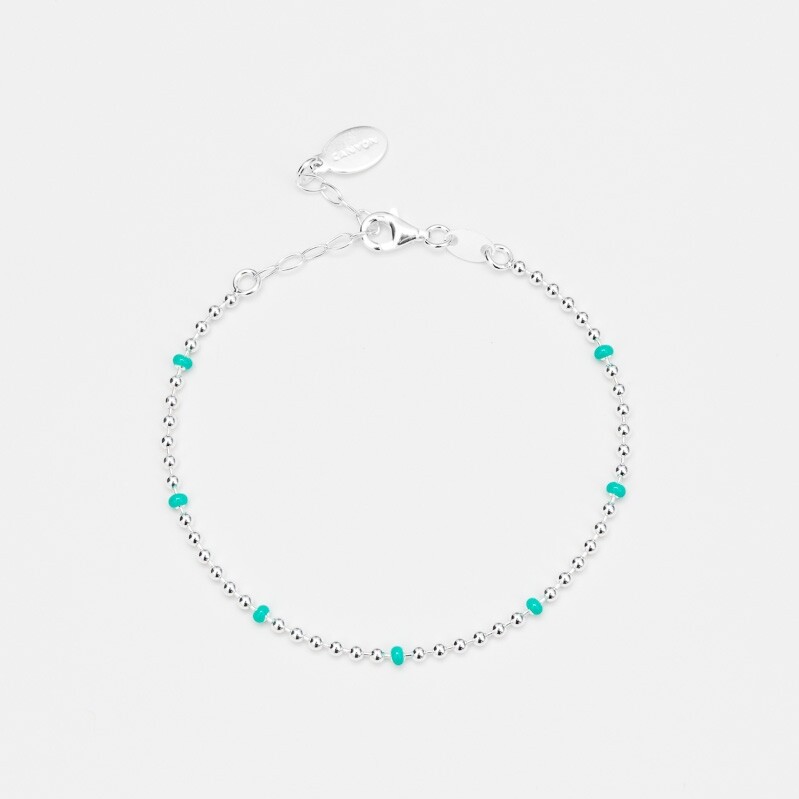 Bracelet en argent décoré de microboules de laque turquoise