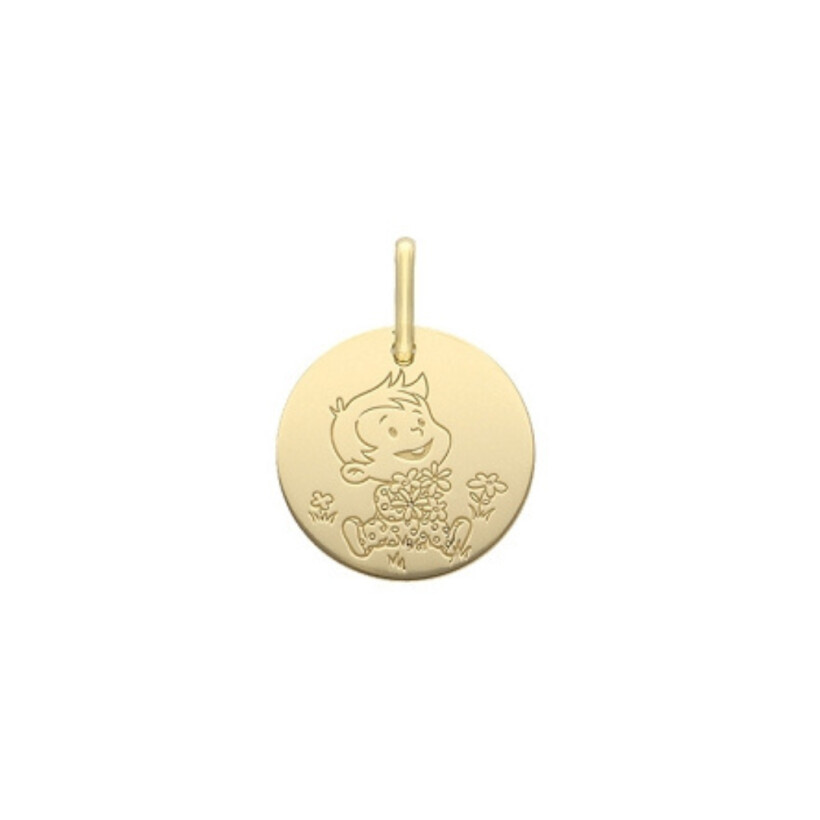 Médaille garçon et fleur en or jaune