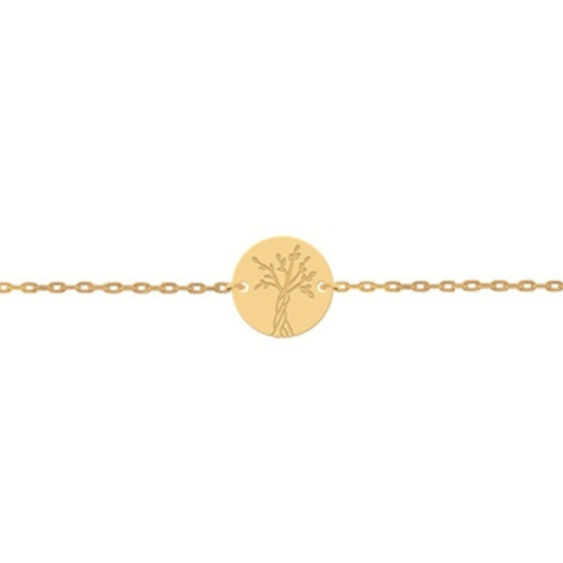 Bracelet identité en or jaune, plaque arbre de vie