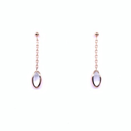 Boucles d\'oreilles en or rose et résine nacrée blanche