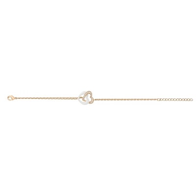 Bracelet en plaqué or, céramique blanche et oxydes de zirconium, motif cœur