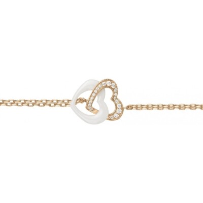 Bracelet en plaqué or, céramique blanche et oxydes de zirconium, motif cœur