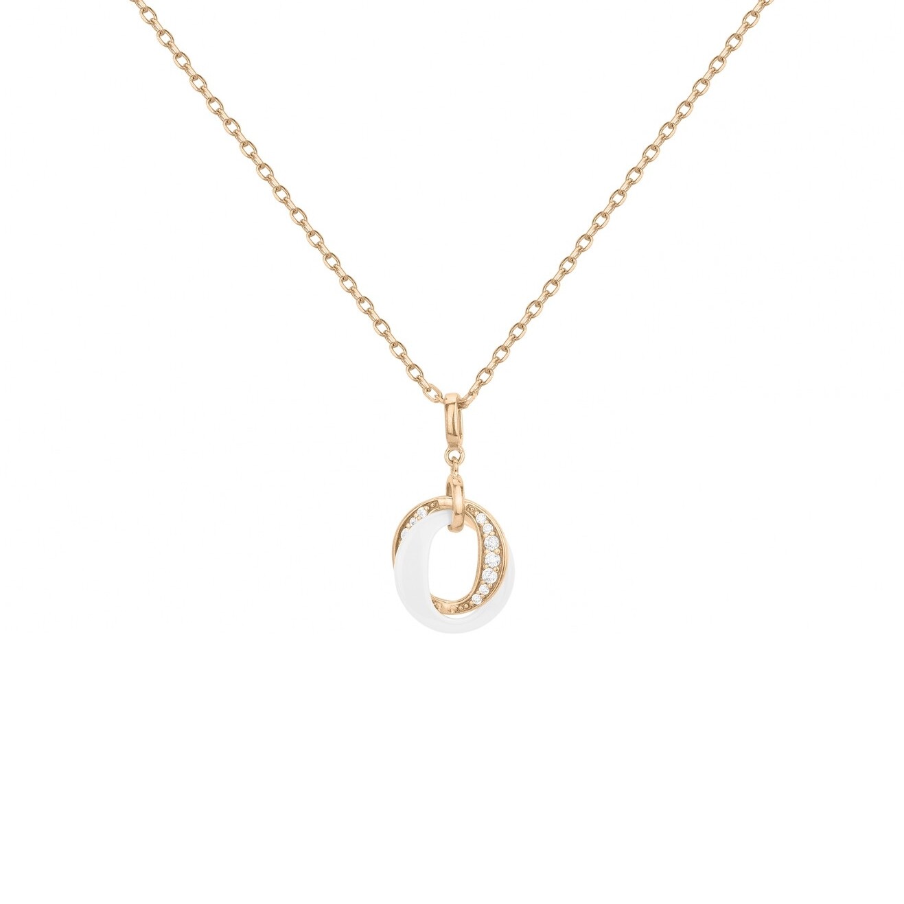 Collier en plaqué or, céramique blanche et oxydes de zirconium