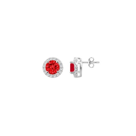 Boucles d'oreilles en argent, spinelle rouge et oxyde de zirconium