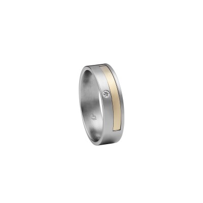 Bague en acier et insert or avec diamant