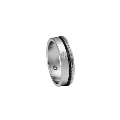 Bague en acier et diamant